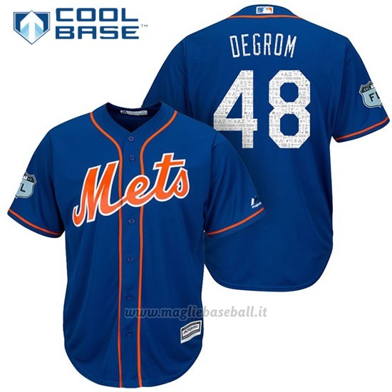 Maglia Baseball Uomo New York Mets Jacob Degrom 2017 Allenamento Primaverile Cool Base Giocatore
